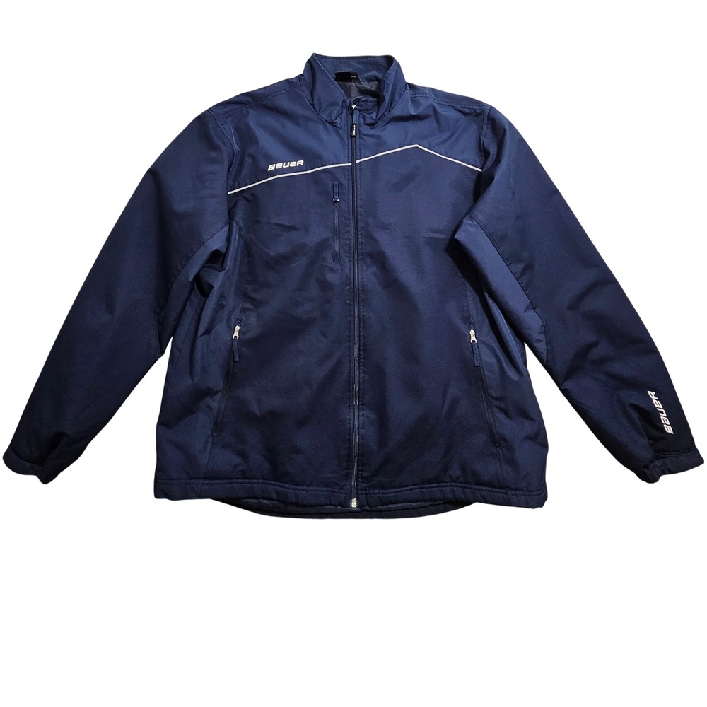 Bauer Softshell Jacket XXL Navy Blue Fleece Lined Full Zip Hockey Coat *